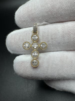 1.25” 10k Yellow Gold 1/3ctw Natural Diamond Modern Cluster Circle Cross Pendant 3mm Bail 1.9g