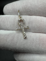 1.25” 10k Yellow Gold 1/2ctw Natural Diamond Ankh Pendant 4.5mm Bail 1.5g