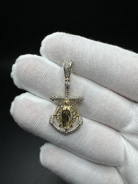 1.5” 10k Yellow Gold Mariner Cross with Mary 3/4ctw Natural Diamonds 6mm Bail 4.2g