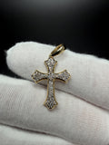 1.25" 10k Yellow Gold Fleur Cross 1/3ctw Natural Diamond Pendant 4.2mm Bail 1.5g