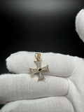 1" 10k Yellow Gold Maltese Cross 1/4ctw Natural Diamond w/ Sapphire Center Pendant 4mm Bail 1.74g