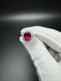 Size 7 14k White Gold Ring GSI Certified 8x10mm Lab Ruby Center with 1/2ctw Lab Diamond Halo 3.7g