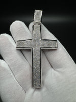 3.5” 14k White Gold 2ctw Natural Diamond Micro Pave Set Cross 12mm Bail 25.8g