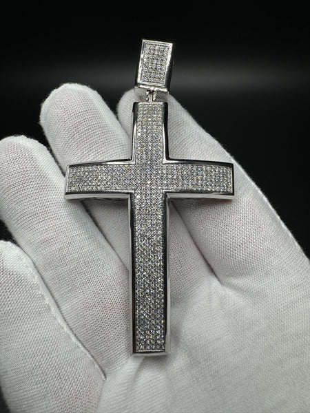 3.5” 14k White Gold 2ctw Natural Diamond Micro Pave Set Cross 12mm Bail 25.8g