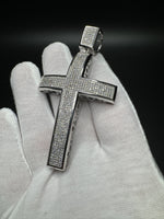 3.5” 14k White Gold 2ctw Natural Diamond Micro Pave Set Cross 12mm Bail 25.8g