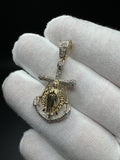 1.5” 10k Yellow Gold Mariner Cross with Mary 3/4ctw Natural Diamonds 6mm Bail 4.2g