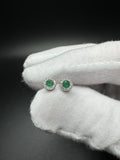 6mm 14k White Gold Natural Emerald Studs with Natural Diamond Halo 1.4g