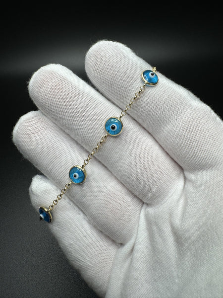 7.25” 14k Yellow Gold Evil Eye Bracelet 2.4g