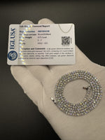 21” 14k White Gold 9.75ctw E VVS2 Lab Diamond Tennis Chain EGL Certified 21.5g