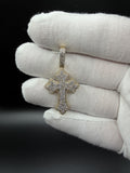 1.75" 10k Yellow Gold 1ctw Micro-Pave Natural Diamond Gothic Cross 5mm Bail 5.2g