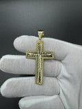 New 2.5” 14k Yellow Gold Diamond Cut Square Cross 7mm Bail 7.05g