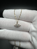 18” 10k Yellow Fancy Link Chain & 1/2” 1/8ctw Lab Diamond Evil Eye Pendant 1.6g