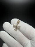 1" 10k Yellow Gold Maltese Cross 1/4ctw Natural Diamond w/ Sapphire Center Pendant 4mm Bail 1.74g
