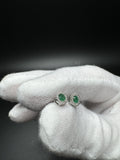6mm 14k White Gold Natural Emerald Studs with Natural Diamond Halo 1.4g