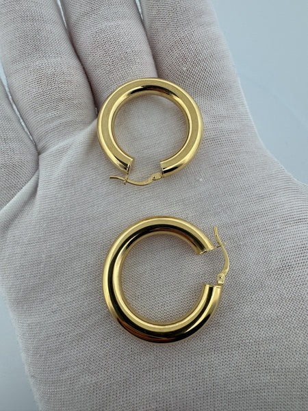 30mm 14k Yellow Gold Tube Hoops 3.72g