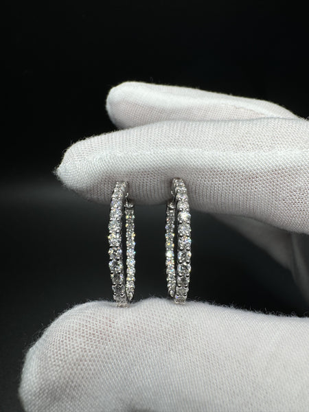 25mm 14k White Gold 2ctw Lab Diamond Inside Out Hoops 5.5g