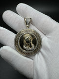 2” 14k Yellow Gold Circular Greek Praying Hands with Rosary est 1ctw Natural Diamonds 6mm Bail 13.2g