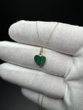 18" 14k Yellow Gold Chain & Malachite Heart Pendant with Natural Diamond Bail 1.4g
