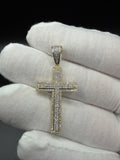 1.5" 10k Yellow Gold 3/4ctw Natural Diamond Double Row Cross 6.5mm Bail 3.3g