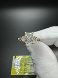 Size 7 14k Yellow Gold 2.09ctw Lab Diamond Engagement Ring 1.59ct F VS1 Radiant Center & .5ctw Half Moon & Tapered Baguette Lab Diamonds on Band GSI Certified 4.24g
