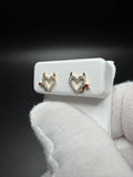 8mm 10k Yellow Gold Natural Diamond Heart Shape Studs with Devil Horns & Ruby Tail .6g