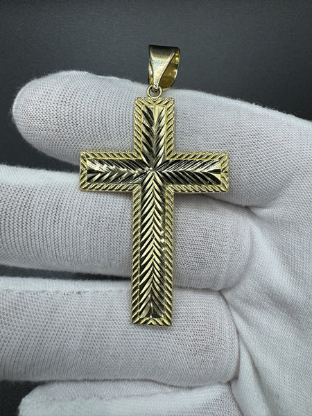 2.5” 14k Yellow Gold Diamond Cut Square Cross 7mm Bail 7.05g