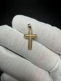 1" 14k Yellow Gold Beveled Edge Cross 3.5mm Bail 1.35g