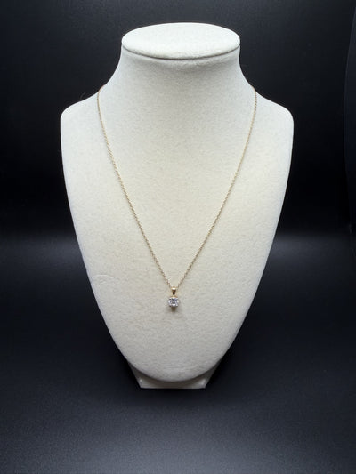 18" Gold over Silver Herme$ Chain & 6mm VS/VVS Lab Diamond Solitaire Pendant 2.0g