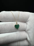 18" 14k Yellow Gold Chain & Malachite Heart Pendant with Natural Diamond Bail
