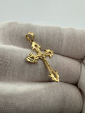 1.5" 14k Yellow Gold Gothic Cross & Crucifix 3.5mm Bail 1.56g
