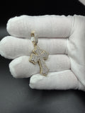 1.75" 10k Yellow Gold 1ctw Micro-Pave Natural Diamond Gothic Cross 5mm Bail 5.2g