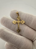 1.5" 14k Yellow Gold Gothic Cross & Crucifix 3.5mm Bail 1.56g