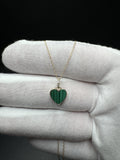 18" 14k Yellow Gold Chain & Malachite Heart Pendant with Natural Diamond Bail 1.4g