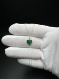 18" 14k Yellow Gold Chain & Malachite Heart Pendant with Natural Diamond Bail 1.4g