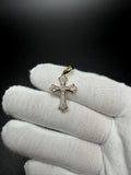 1.25" 10k Yellow Gold Fleur Cross 1/3ctw Natural Diamond Pendant 4.2mm Bail 1.5g