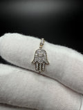 3/4" 10k Yellow Gold Hamsa 1/4ctw Natural Diamond Pendant 3mm Bail .9g