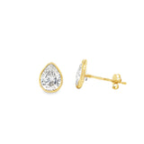 2.00ctw pear shape lab grown diamond bezel set martini stud earrings in 14K yellow gold, view 2 - Ott Family Jewelry