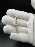 1.5" 10k Yellow Gold 3/4ctw Natural Diamond Double Row Cross 6.5mm Bail 3.3g