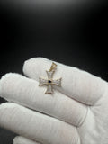 1" 10k Yellow Gold Maltese Cross 1/4ctw Natural Diamond w/ Sapphire Center Pendant 4mm Bail 1.74g