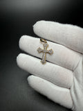 1.25" 10k Yellow Gold Fleur Cross 1/3ctw Natural Diamond Pendant 4.2mm Bail 1.5g