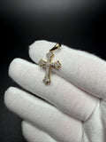 1.25" 10k Yellow Gold Fleur Cross 1/3ctw Natural Diamond Pendant 4.2mm Bail 1.5g