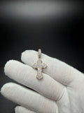 1.25" 10k Yellow Gold Baguette & Pave Cross 3/4ctw Natural Diamond Pendant 7mm Bail 3.0g