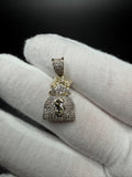 1.25" 10k Yellow Gold Money Bag 3/4ctw Natural Diamond Pendant 5mm Bail 3.1g