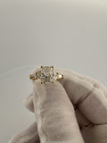 Size 7 14k Yellow Gold 2.09ctw Lab Diamond Engagement Ring 1.59ct F VS1 Radiant Center & .5ctw Half Moon & Tapered Baguette Lab Diamonds on Band GSI Certified 4.24g