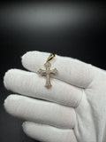 1.25" 10k Yellow Gold Fleur Cross 1/3ctw Natural Diamond Pendant 4.2mm Bail 1.5g