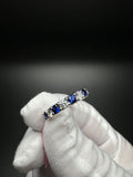 Size 7 14k White Gold 1.3ctw Lab Blue Sapphire & 1.12ctw Lab Diamond Alternating Band 3.2mm 3.7g