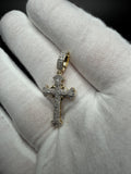 1.25" 10k Yellow Gold Cross 1/2ctw Natural Diamond Pendant 6.7mm Bail 2.43g