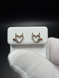 8mm 10k Yellow Gold Natural Diamond Heart Shape Studs with Devil Horns & Ruby Tail .6g