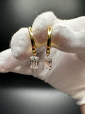 15mm 2ctw Emerald Cut Lab Diamond Gold over Silver Dangle Hoops 3.2g