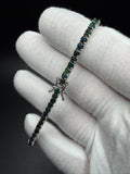7.5" Silver Black Opal Tennis Bracelet 3mm 11.3g